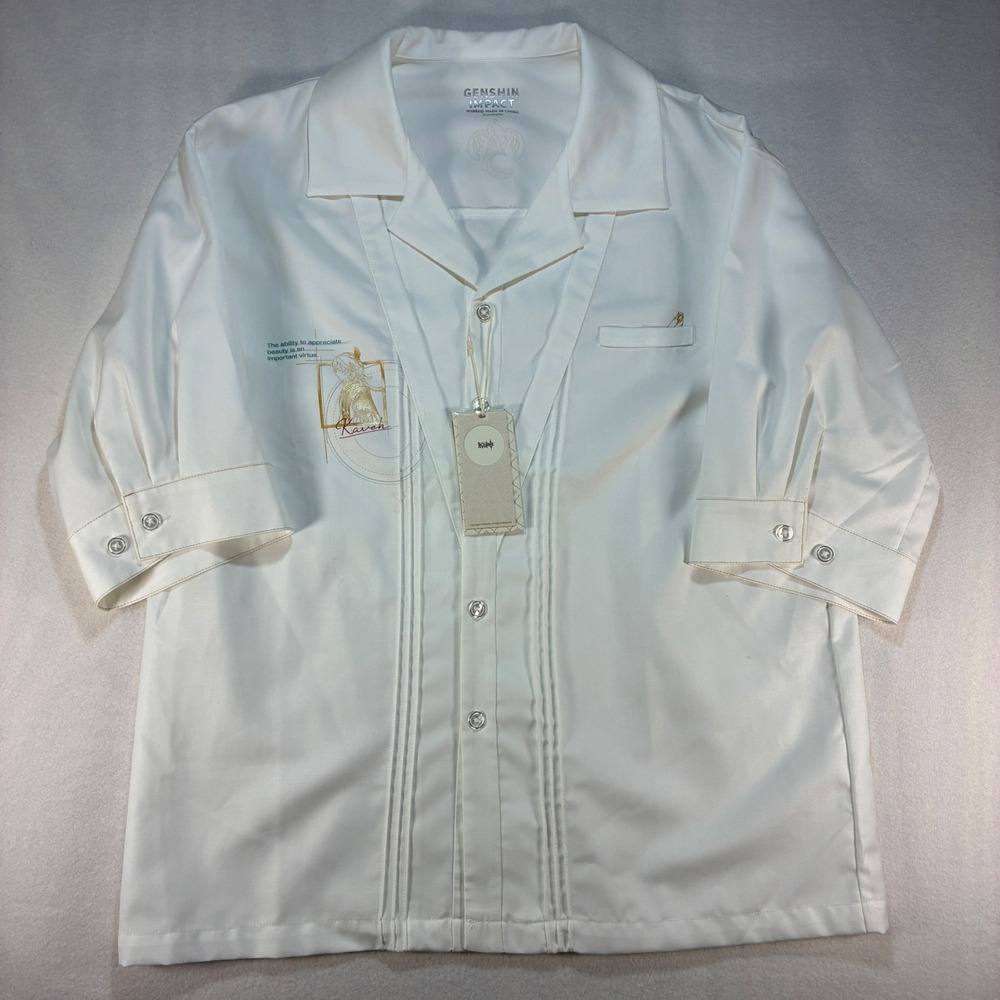 Genshin Impact Mens Kaveh Impression Shirt M White Gold Lush Forest Anime Summer